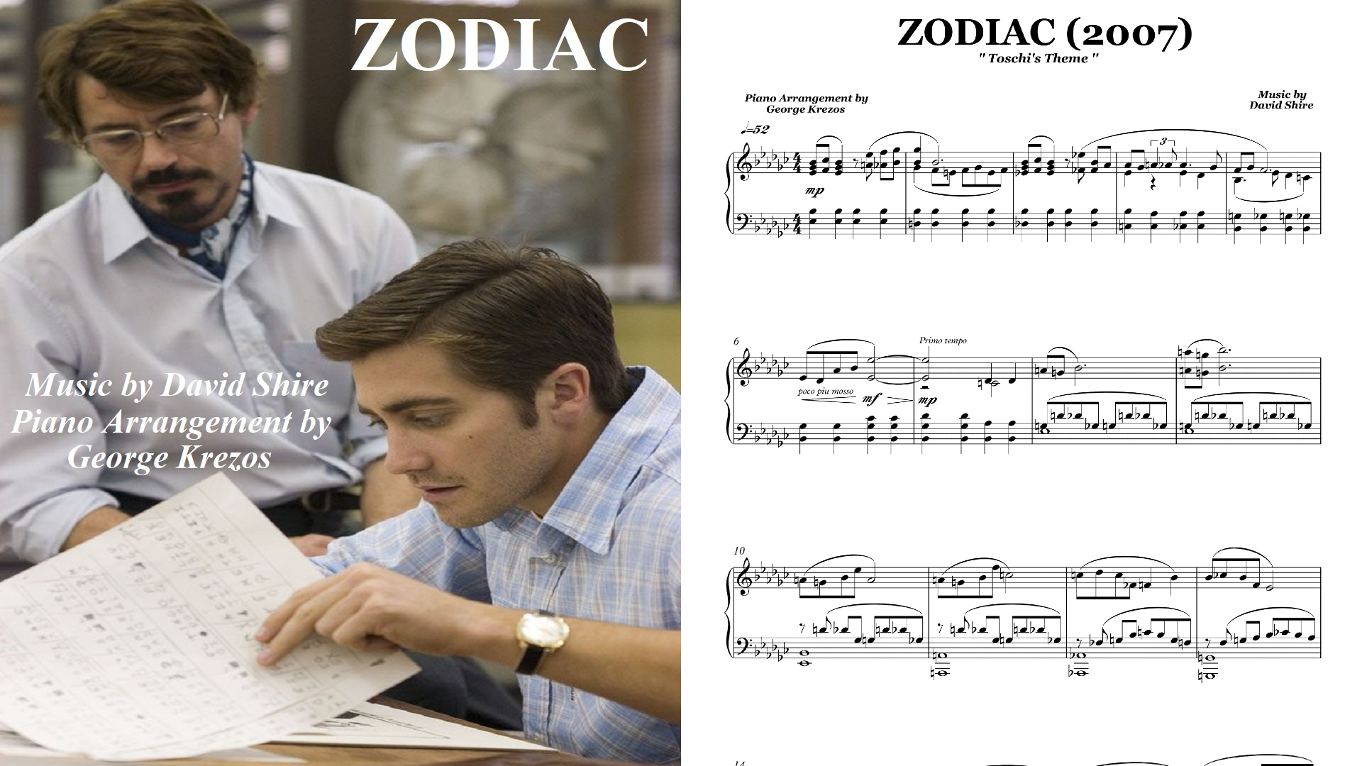 Zodiac Toschi s Theme Piano Sheet Music Soundtracks